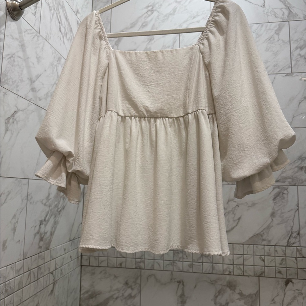 Entro Cream Blouse with Puff Sleeves